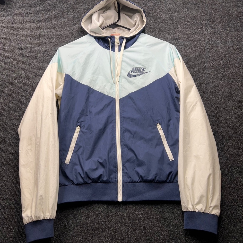 Nike Windrunner Jacket Mens Small Blue Aqua White Colorblock Hooded AR2191-451